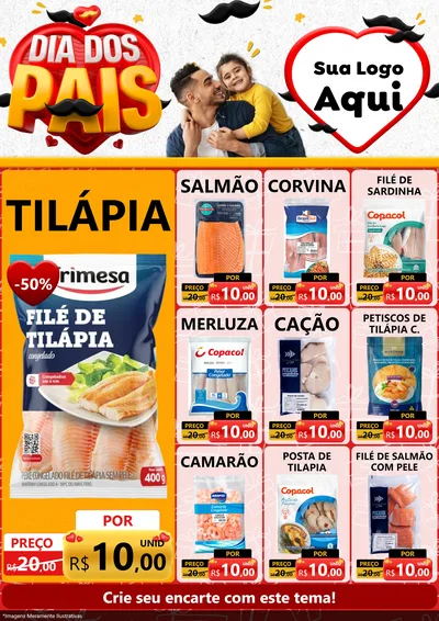 Modelo de Encarte para Encarte A4 Vertical com o tema Dia dos Pais para Peixaria