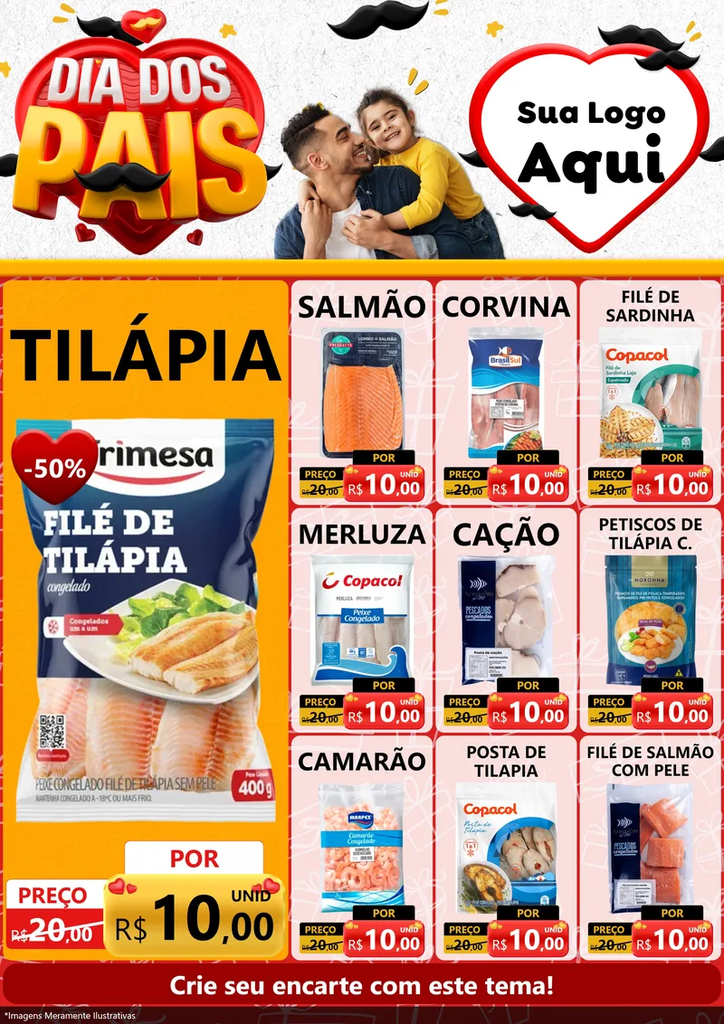 Modelo de Encarte para Encarte A4 Vertical com o tema Dia dos Pais para Peixaria