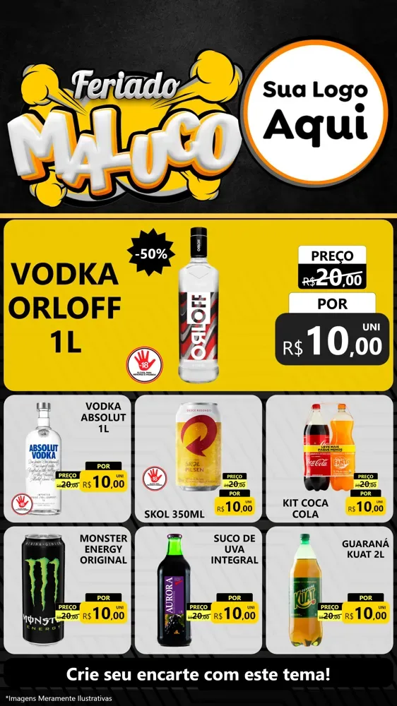 Modelo de Rede Social para Stories com o tema Feriado Maluco para Distribuidora de bebidas
