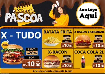 Modelo de Encarte para Encarte A4 Horizontal com o tema Especial Páscoa para Hamburgueria