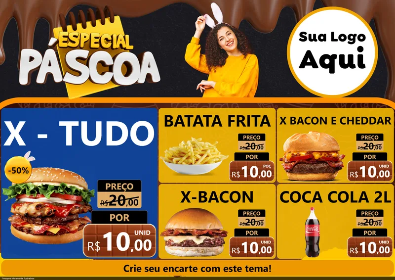 Modelo de Encarte para Encarte A4 Horizontal com o tema Especial Páscoa para Hamburgueria