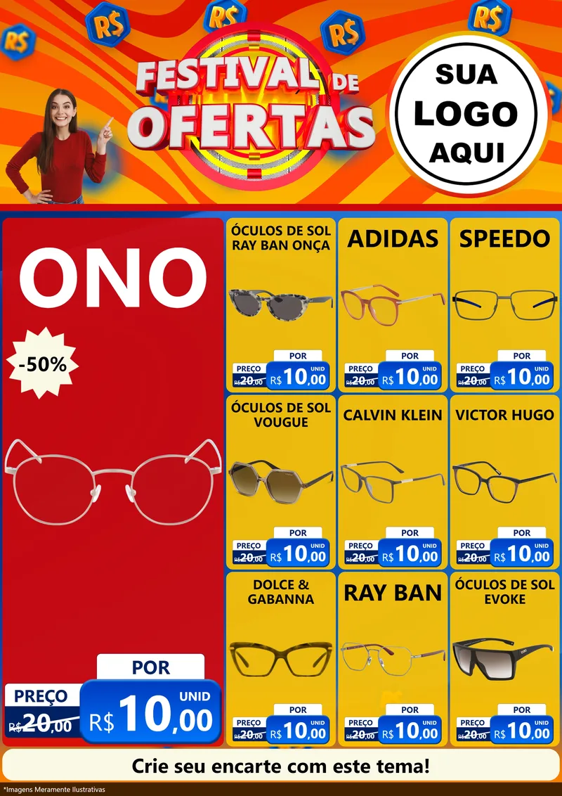 Modelo de Encarte para Encarte A4 Vertical com o tema Festival de Ofertas para Óticas