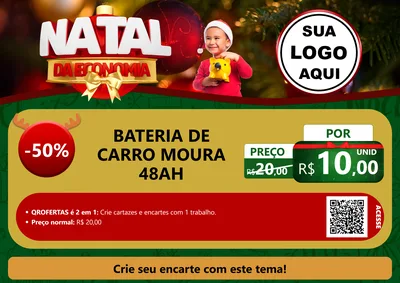 Modelo de Cartaz para Cartaz A4 Horizontal com o tema Natal da Economia para Baterias Elétricas