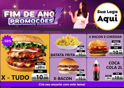 Modelo de Encarte para Encarte A4 Horizontal com o tema Fim de Ano Promoções para Hamburgueria