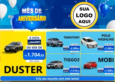 Modelo de Encarte para Encarte A4 Horizontal com o tema Mês de Aniversário para Concessionaria de Carros