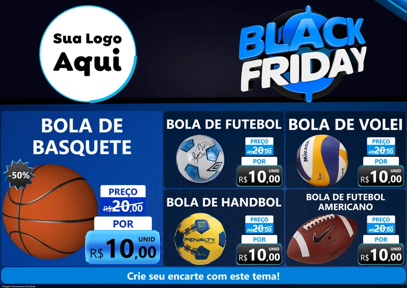 Modelo de Encarte para Encarte A4 Horizontal com o tema Black Friday para Artigos Esportivos