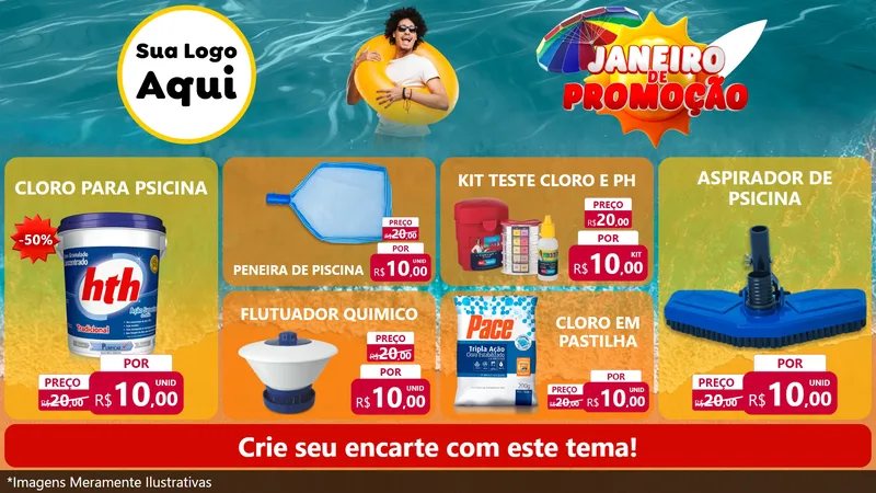 Modelo de TV para TV Horizontal com o tema Janeiro de Promoção para Produtos para Piscina