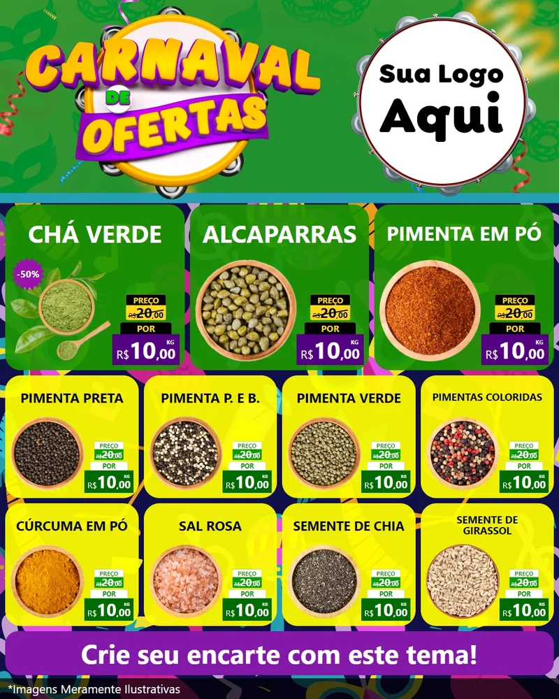Modelo de Rede Social para Feed Instagram com o tema Carnaval de Ofertas para Produtos Naturais