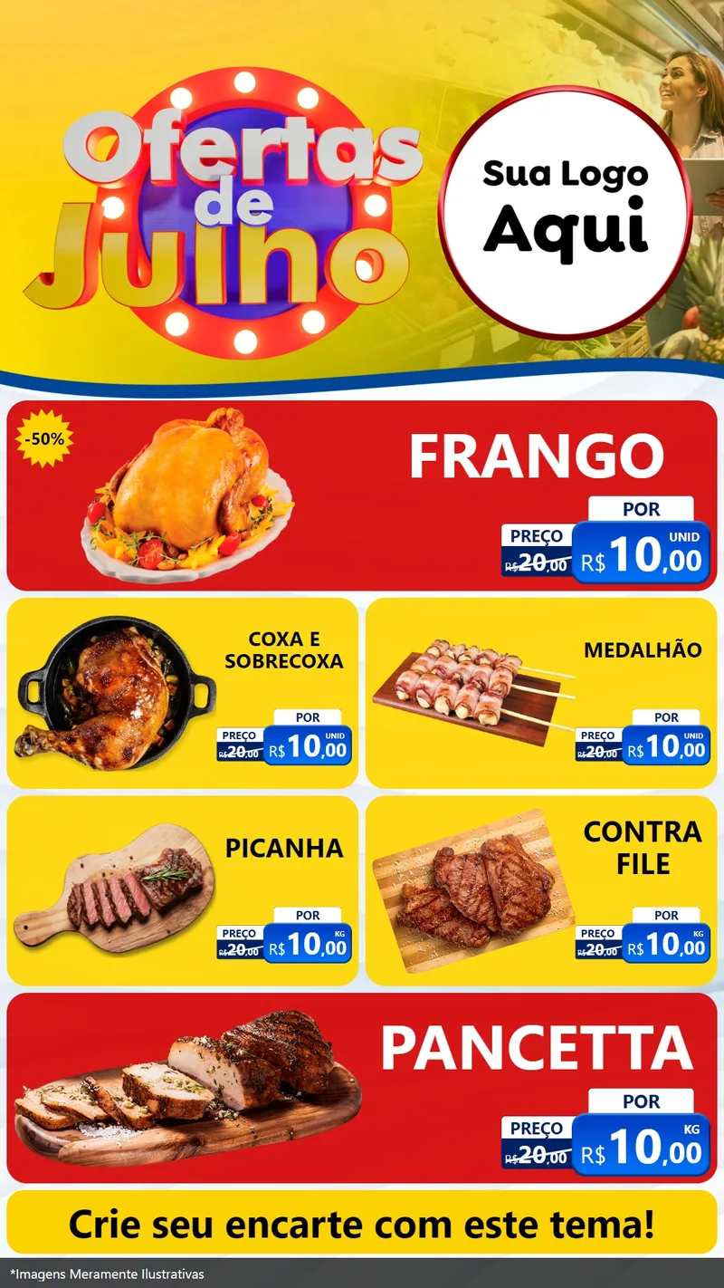 Modelo de TV para TV Vertical com o tema Ofertas de Julho para Assados