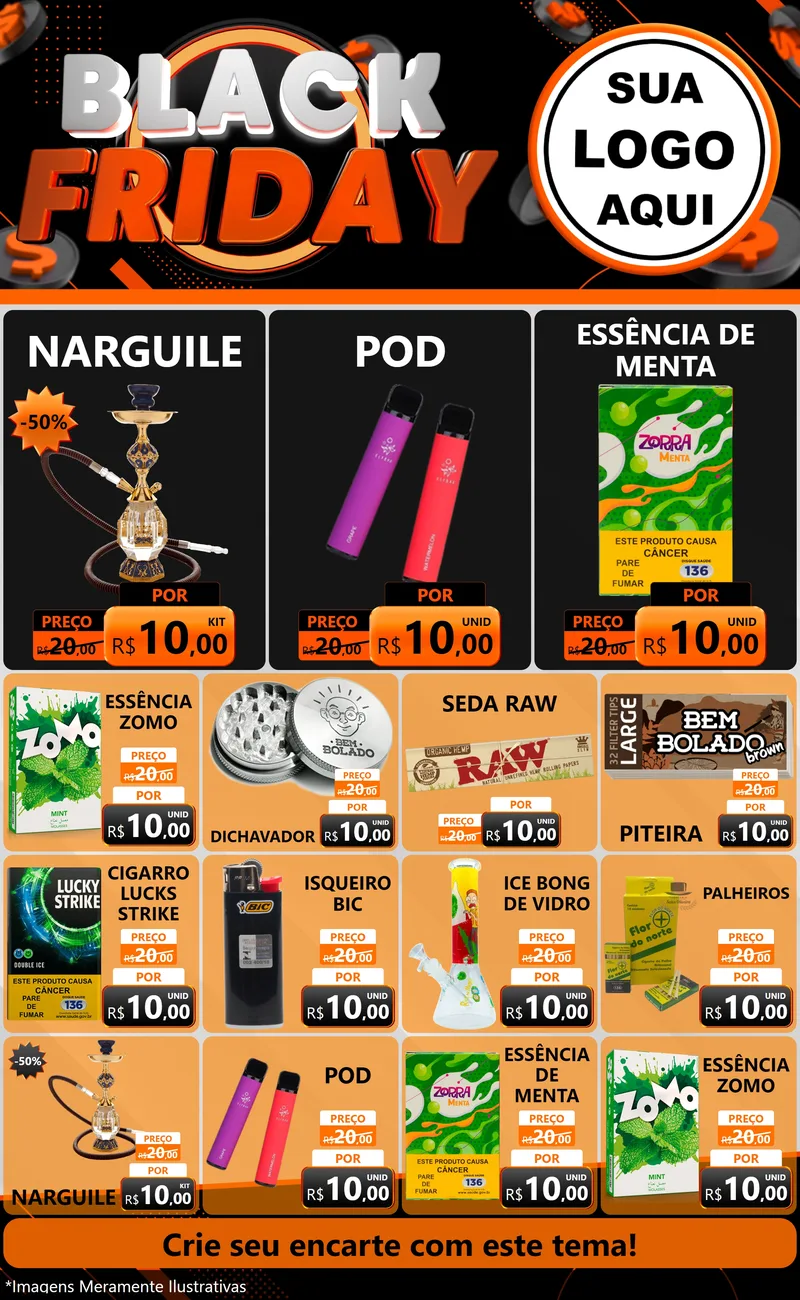 Modelo de Encarte para Encarte Grande com o tema Black Friday para Tabacaria