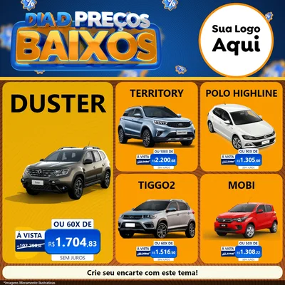 Modelo de Rede Social para Feed Facebook com o tema Dia D Preço Baixo para Concessionaria de Carros