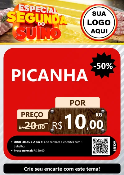 Modelo de Cartaz para Cartaz A4 Vertical com o tema Especial Segunda do Suíno para Açougue