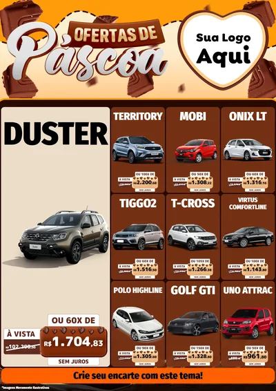 Modelo de Encarte para Encarte A4 Vertical com o tema Ofertas de Páscoa para Concessionaria de Carros