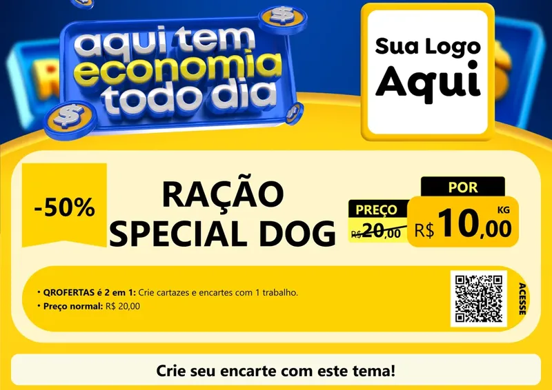 Modelo de Cartaz para Cartaz A4 Horizontal com o tema Aqui Tem Economia Todo Dia para Pet Shop