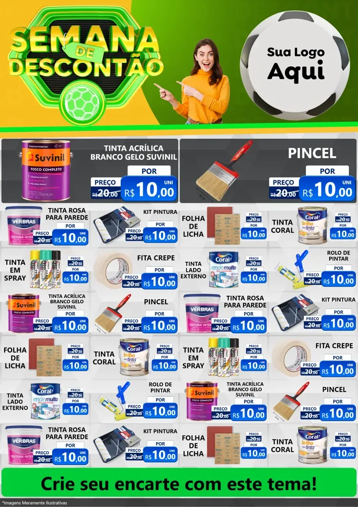 Modelo de Encarte para Encarte A4 Vertical com o tema Semana de Descontão - Copa para Tintas e Ferramentas