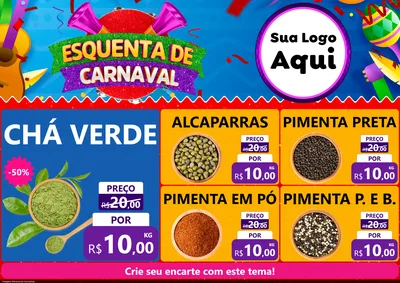 Modelo de Encarte para Encarte A4 Horizontal com o tema Esquenta de Carnaval para Produtos Naturais