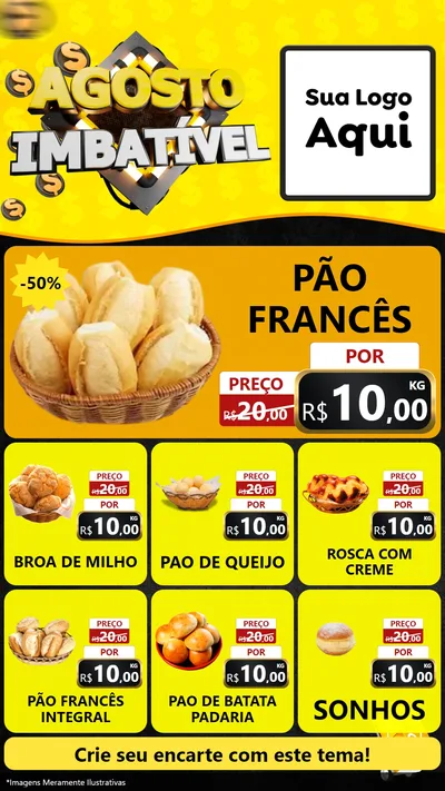 Modelo de Rede Social para Stories com o tema Agosto Imbatível para Padaria