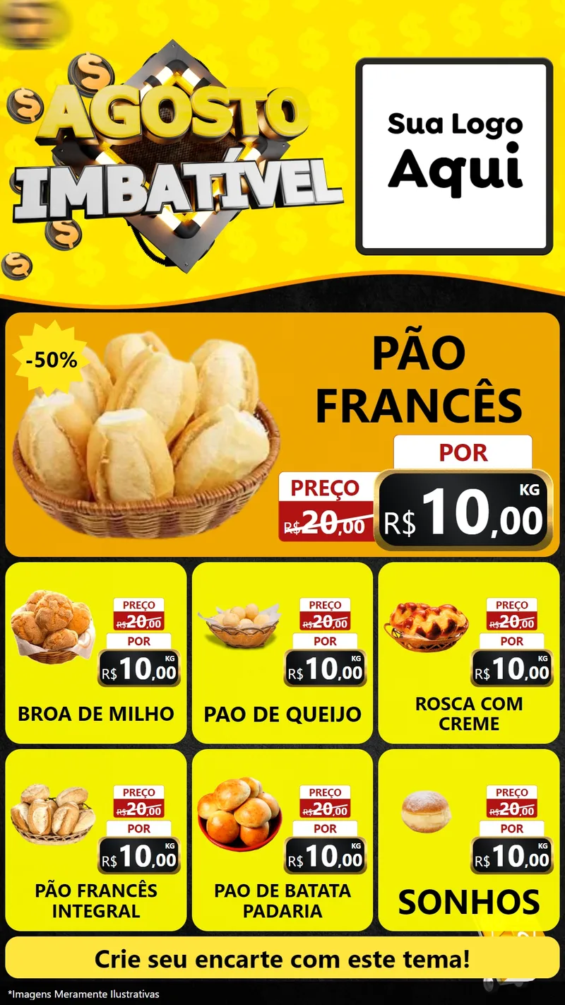 Modelo de Rede Social para Stories com o tema Agosto Imbatível para Padaria