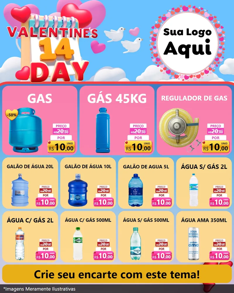 Modelo de Rede Social para Feed Instagram com o tema Valentine's Day para Água e gás