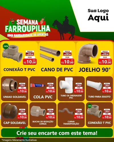Modelo de Rede Social para Feed Instagram com o tema Semana Farroupilha - Uma Barbaridade de Ofertas para Tubos e conexões