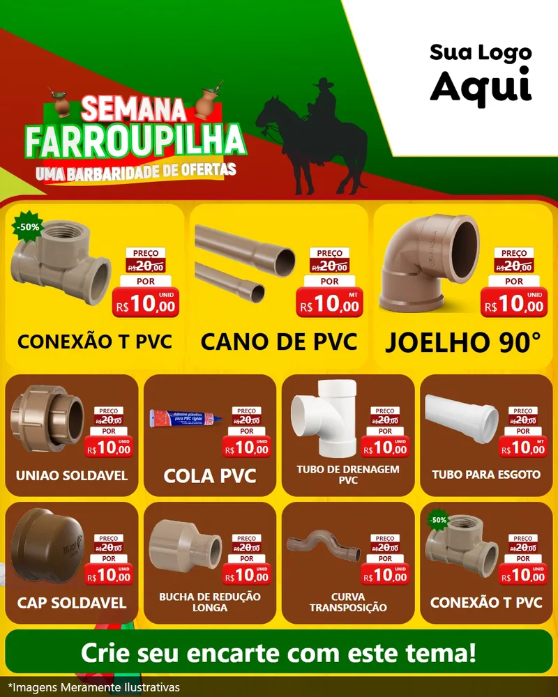 Modelo de Rede Social para Feed Instagram com o tema Semana Farroupilha - Uma Barbaridade de Ofertas para Tubos e conexões