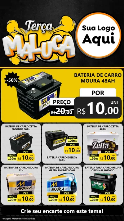 Modelo de Rede Social para Stories com o tema Terça Maluca para Baterias Elétricas