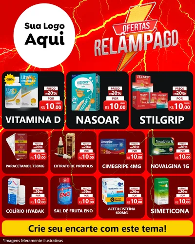 Modelo de Rede Social para Feed Instagram com o tema Ofertas Relâmpago para Farmácia