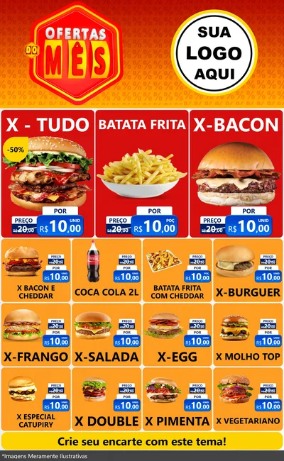 Modelo de Encarte para Encarte Grande com o tema Ofertas do Mês para Hamburgueria