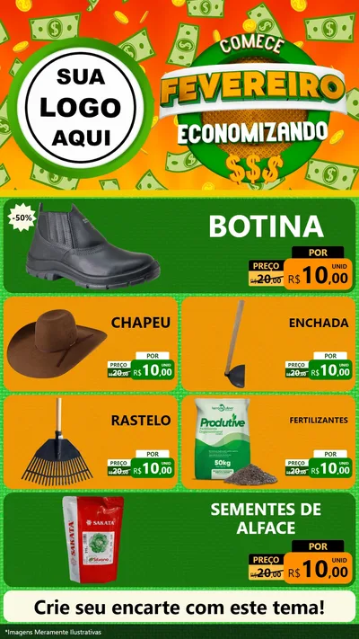Modelo de TV para TV Vertical com o tema Comece Fevereiro Economizando para Agropecuária