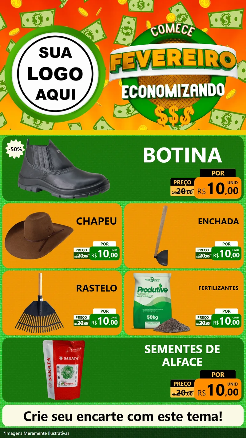Modelo de TV para TV Vertical com o tema Comece Fevereiro Economizando para Agropecuária
