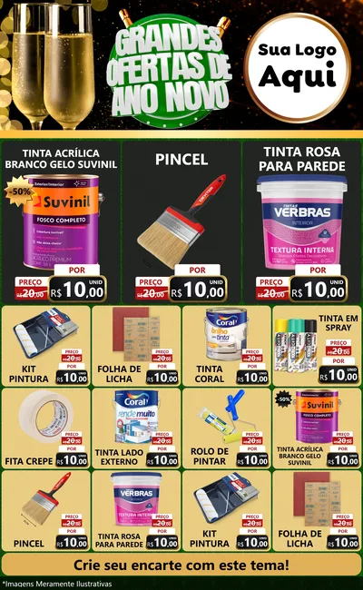 Modelo de Encarte para Encarte Grande com o tema Grandes Ofertas de Ano Novo para Tintas e Ferramentas
