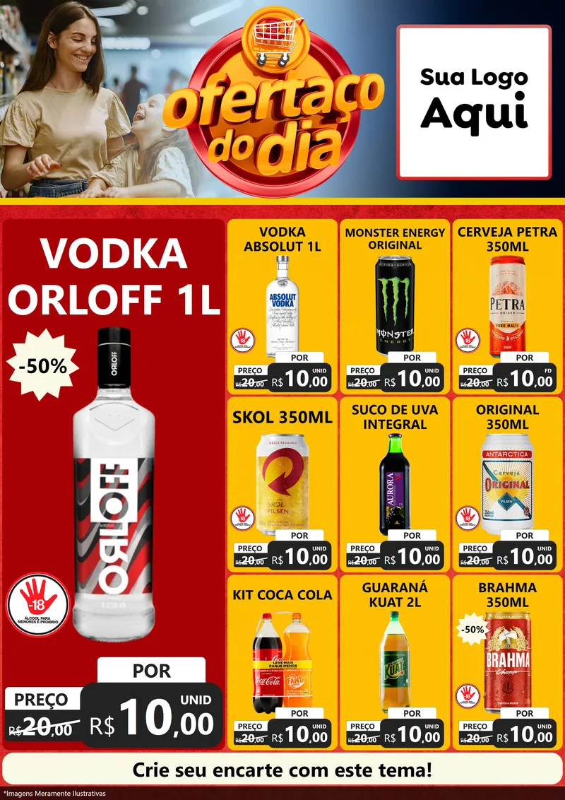 Modelo de Encarte para Encarte A4 Vertical com o tema Ofertaço Do Dia para Distribuidora de bebidas