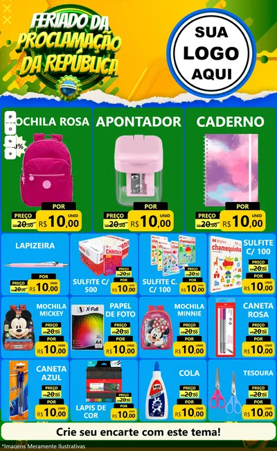 Modelo de Encarte para Encarte Grande com o tema Feriado da Proclamação da República para Papelaria