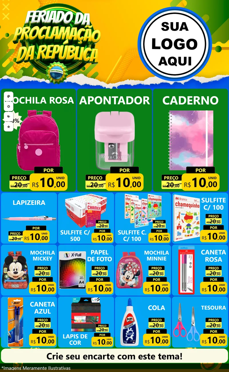 Modelo de Encarte para Encarte Grande com o tema Feriado da Proclamação da República para Papelaria
