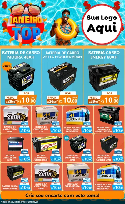 Modelo de Encarte para Encarte Grande com o tema Janeiro Top para Baterias Elétricas