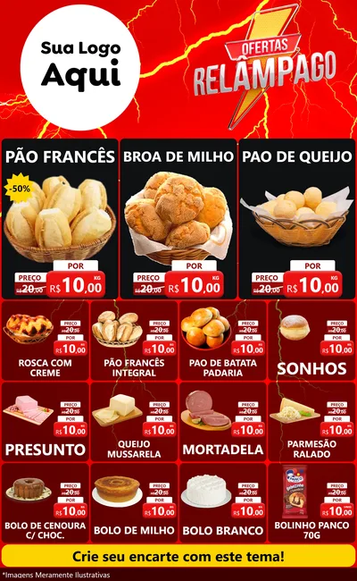 Modelo de Encarte para Encarte Grande com o tema Ofertas Relâmpago para Padaria