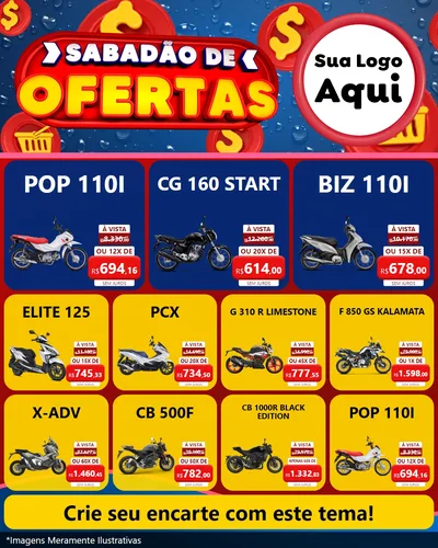 Modelo de Rede Social para Feed Instagram com o tema Sabadão de Ofertas para Concessionaria de Motos
