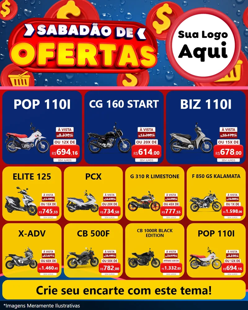 Modelo de Rede Social para Feed Instagram com o tema Sabadão de Ofertas para Concessionaria de Motos