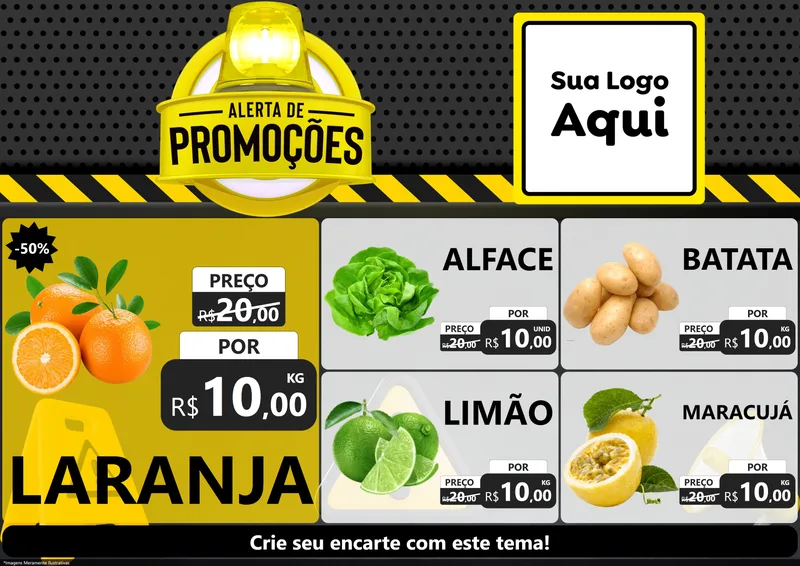 Modelo de Encarte para Encarte A4 Horizontal com o tema Alerta de Promoções para Hortifrúti