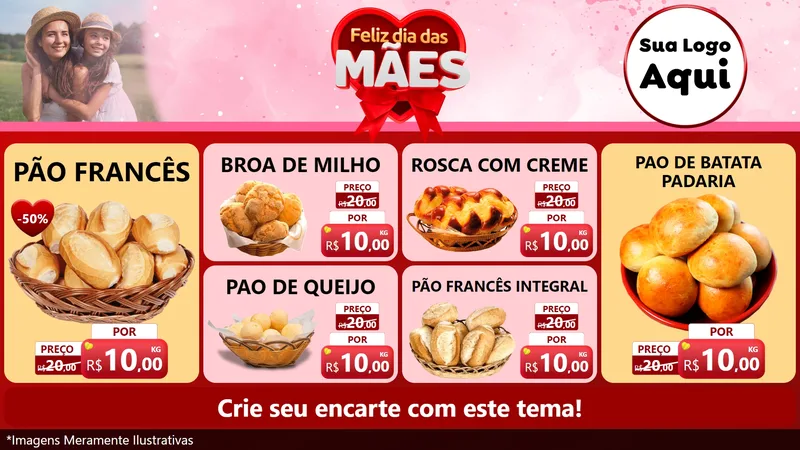 Modelo de TV para TV Horizontal com o tema Feliz Dia Das Mães para Padaria