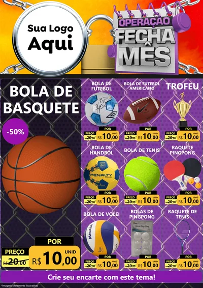 Modelo de Encarte para Encarte A4 Vertical com o tema Operação Fecha Mês para Artigos Esportivos