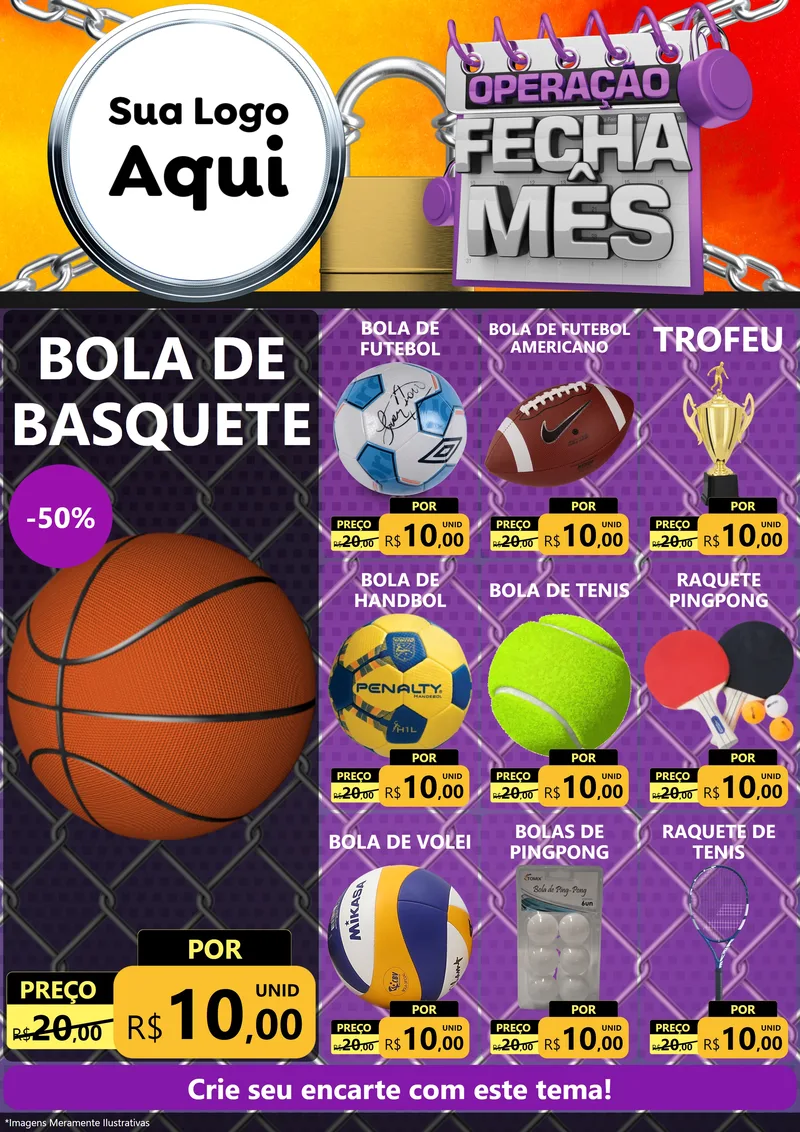 Modelo de Encarte para Encarte A4 Vertical com o tema Operação Fecha Mês para Artigos Esportivos