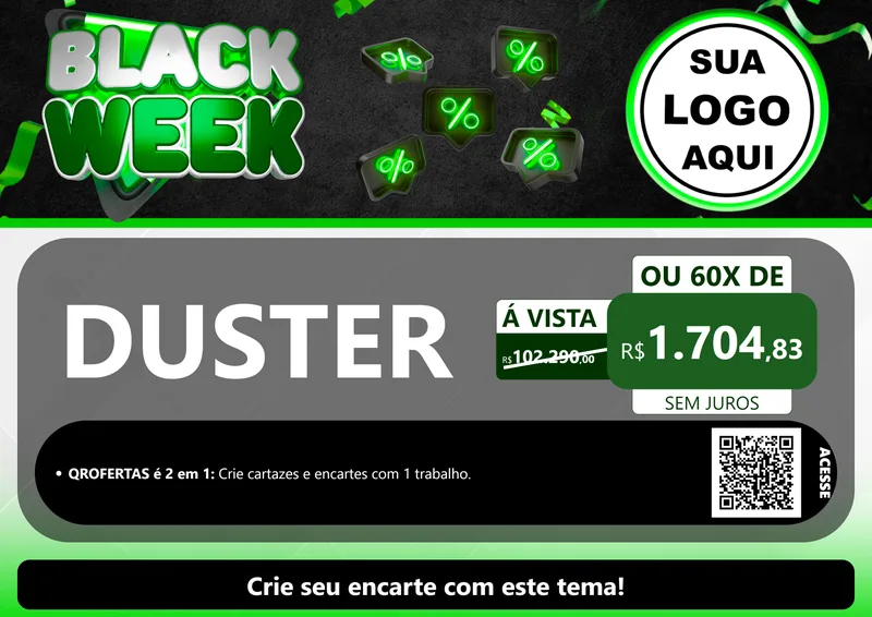 Modelo de Cartaz para Cartaz A4 Horizontal com o tema Black Week para Concessionaria de Carros