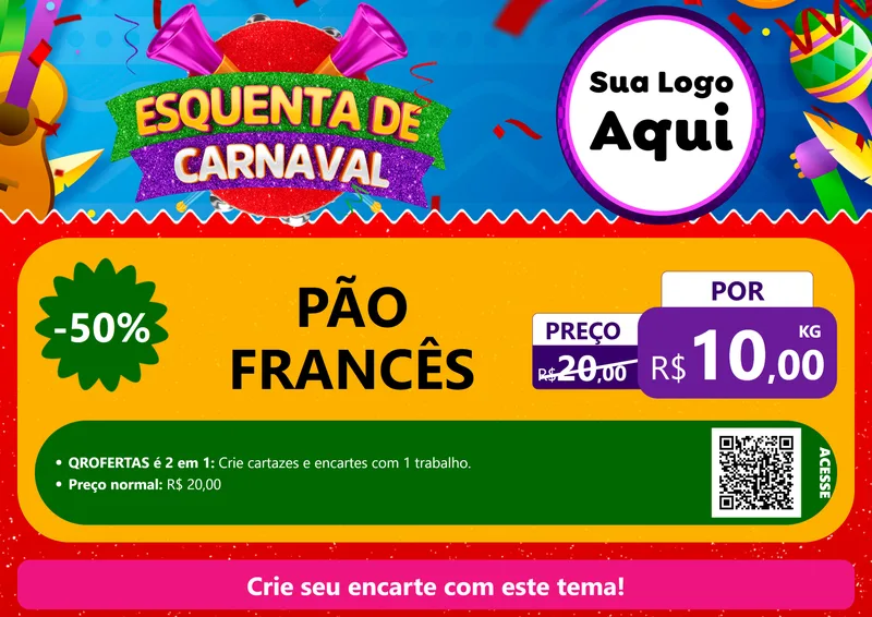 Modelo de Cartaz para Cartaz A4 Horizontal com o tema Esquenta de Carnaval para Padaria