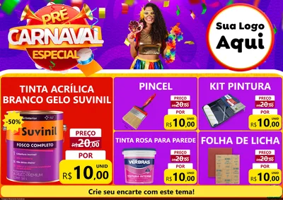 Modelo de Encarte para Encarte A4 Horizontal com o tema Pré-Carnaval Especial para Tintas e Ferramentas
