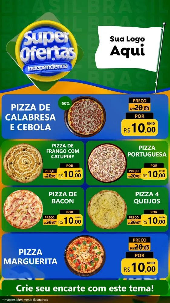 Modelo de TV para TV Vertical com o tema Super Ofertas de Independência para Pizzaria