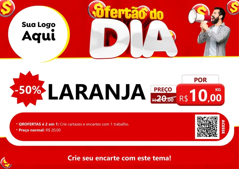 Modelo de Cartaz para Cartaz A4 Horizontal com o tema Ofertão do dia para Hortifrúti