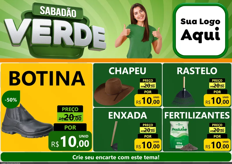 Modelo de Encarte para Encarte A4 Horizontal com o tema Sabadão Verde para Agropecuária