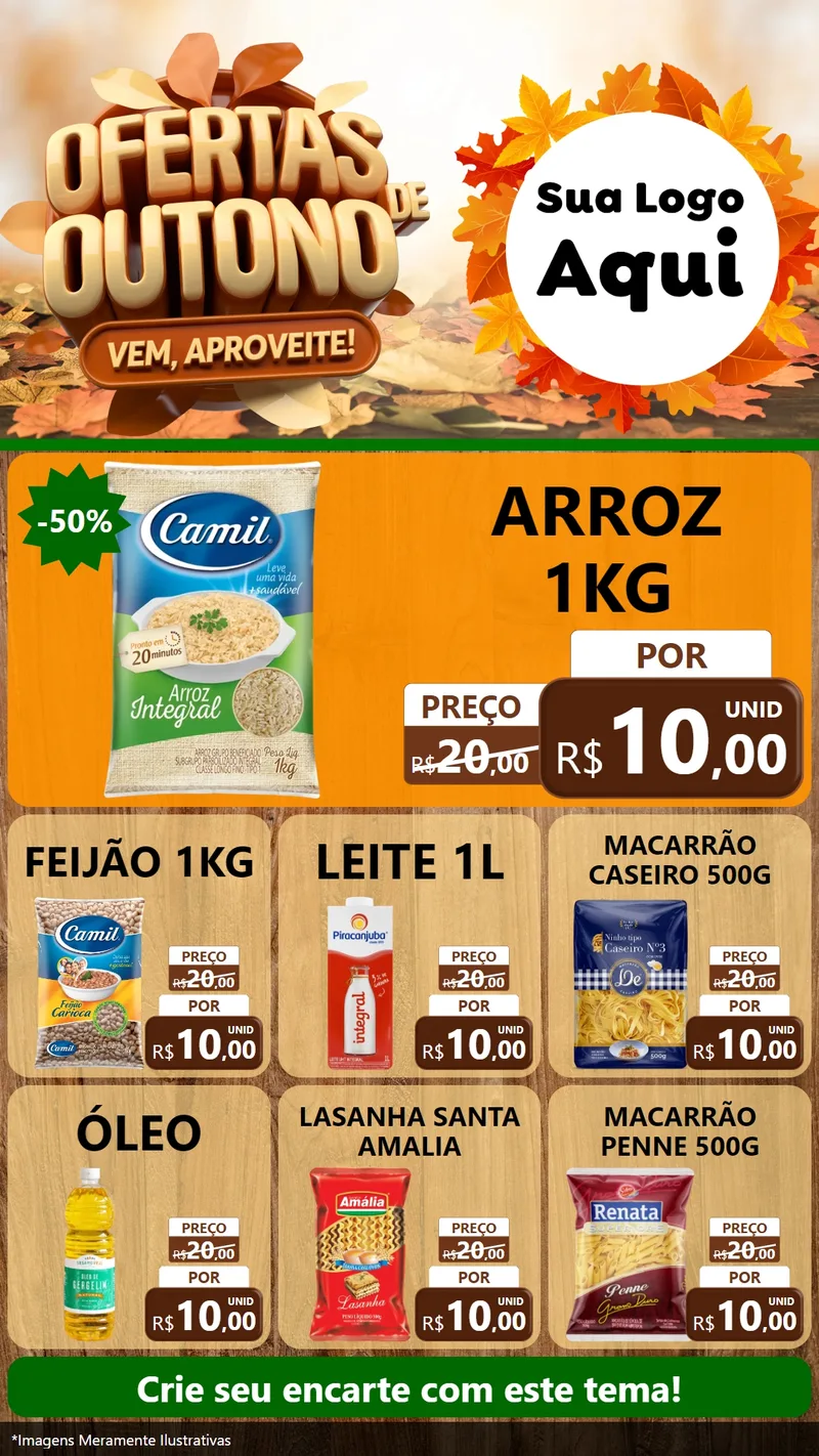 Modelo de Rede Social para Stories com o tema Ofertas de Outono - Vem, Aproveite! para Supermercado