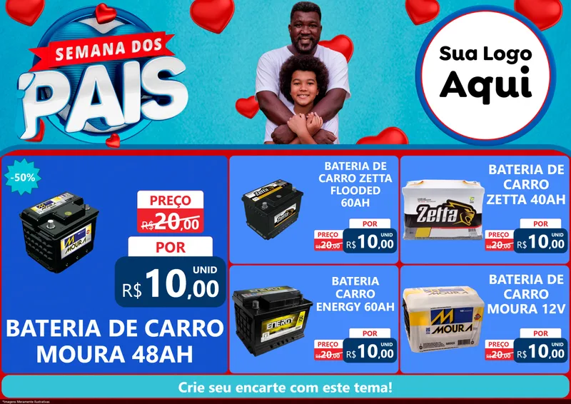 Modelo de Encarte para Encarte A4 Horizontal com o tema Semana Dos Pais para Baterias Elétricas